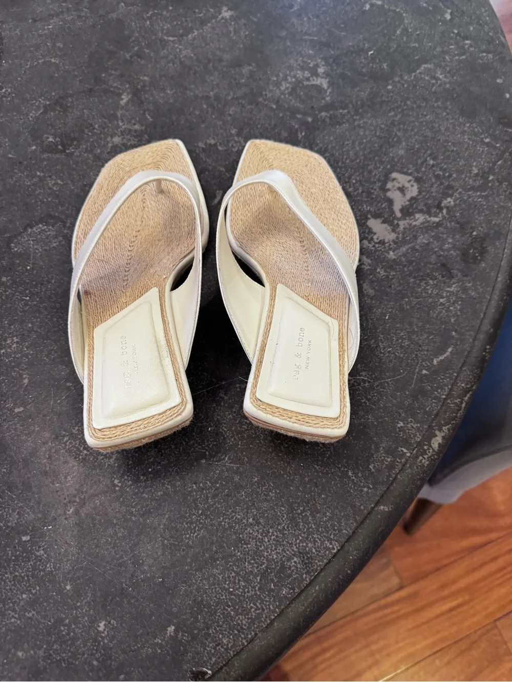 rag & bone Cream Leather Jo Espadrille Wedge Flip